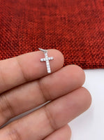 Mini Cross CZ Charm Pendant, Silver