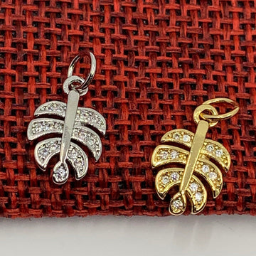 Dainty Tropical Foliage pendant, CZ Leaf