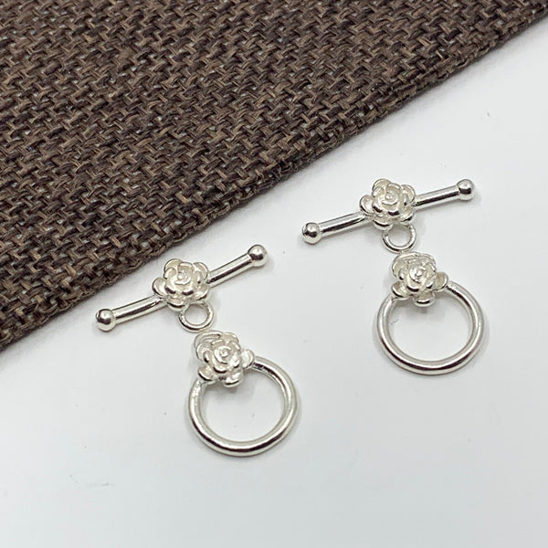 925 Sterling Silver Flower Toggle Clasps