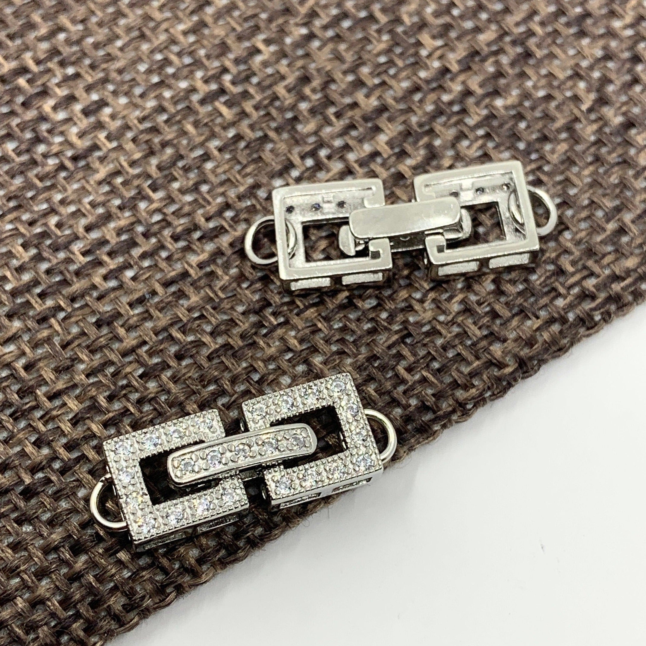 925 Sterling Silver Fold Over Clasp, CZ Square Fold Over 