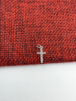 Mini Cross CZ Charm Pendant, Silver