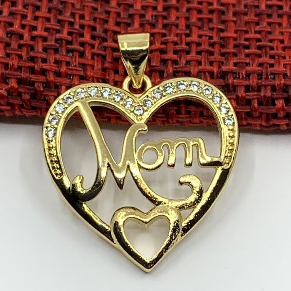 18k Gold Plated Mom Heart Charm CZ | Bellaire Wholesale
