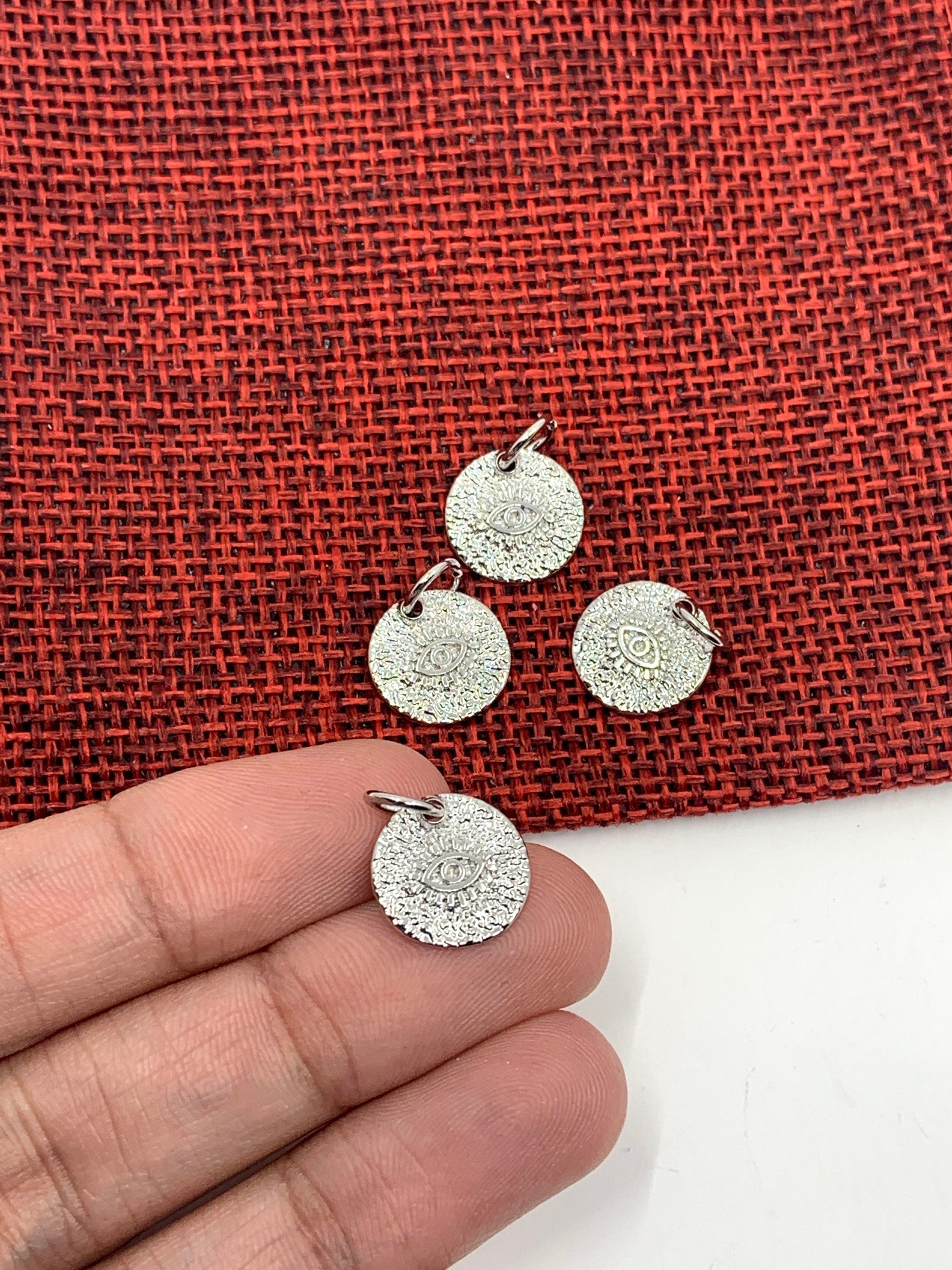 Evil Eye Coin Charm, Rhodium plated | Bellaire Wholesale