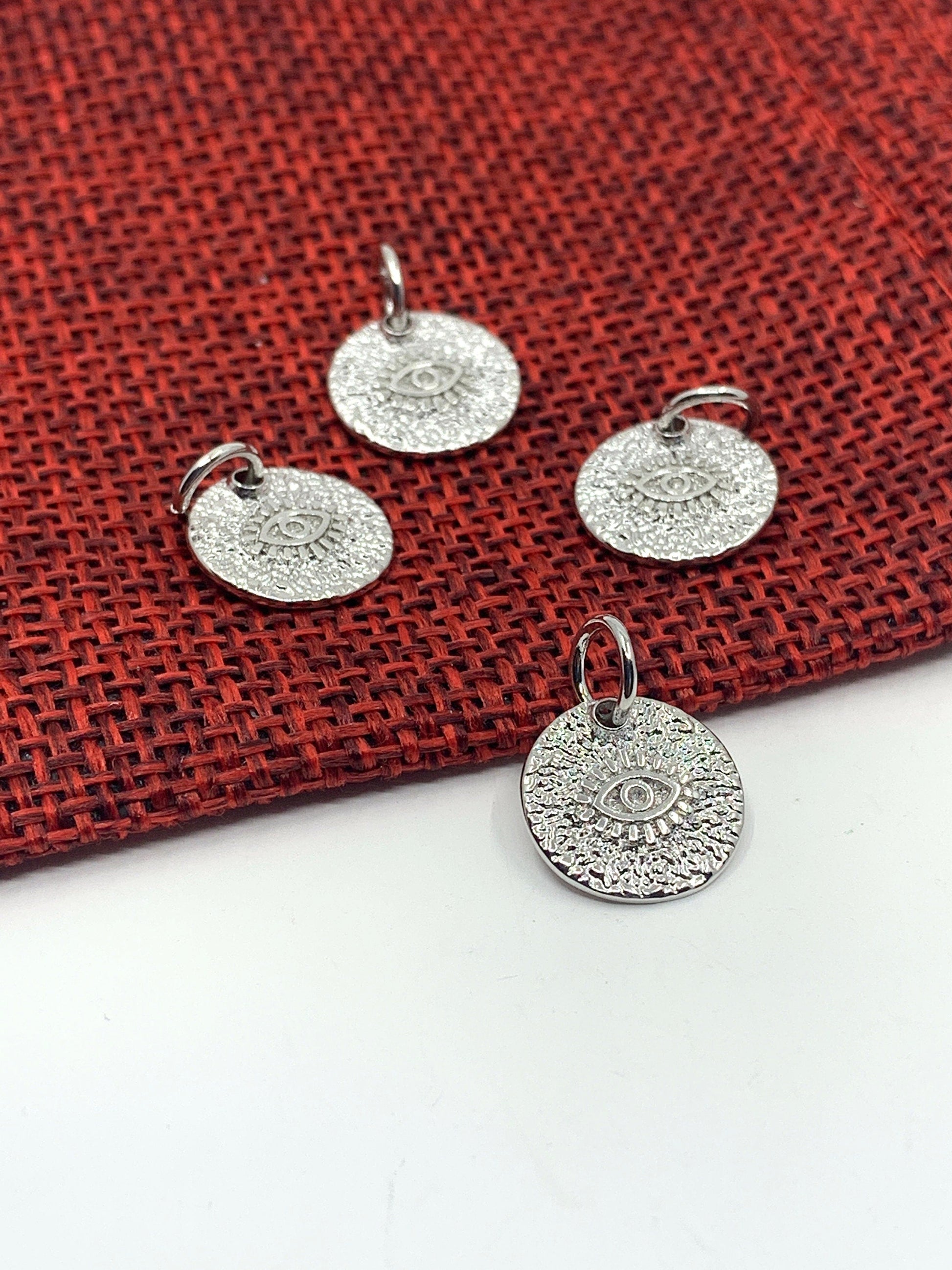 Evil Eye Coin Charm, Rhodium plated | Bellaire Wholesale