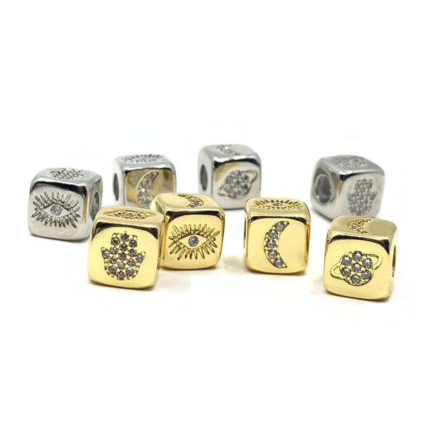 Cube Spacer Beads with Protection Signs | Bellaire Wholesale