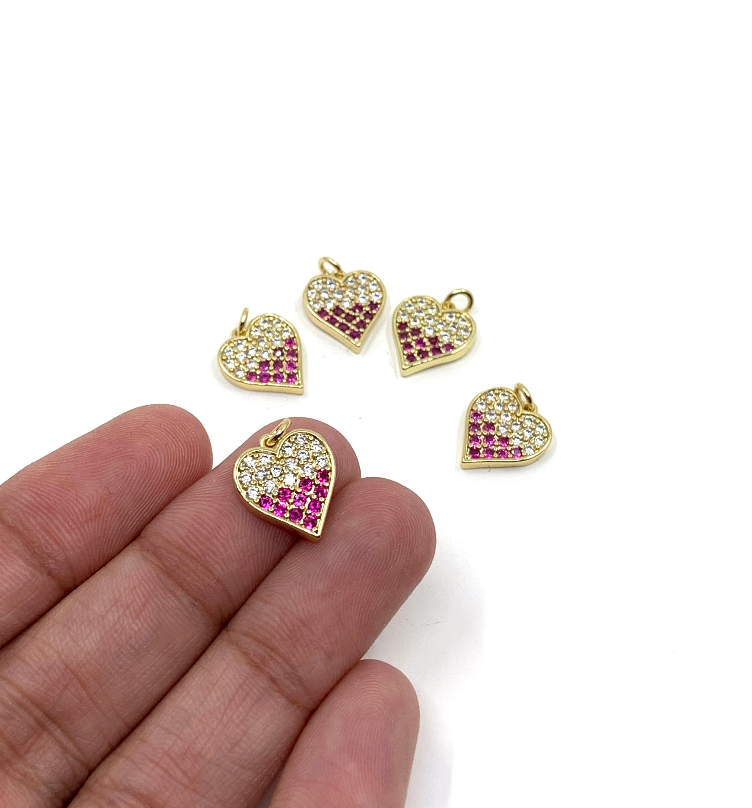 Bling Heart Charm: Pink & Clear CZ Stones