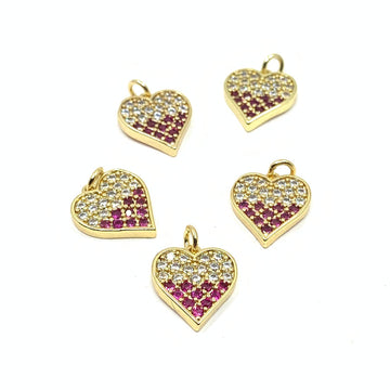 Bling Heart Charm: Pink & Clear CZ Stones