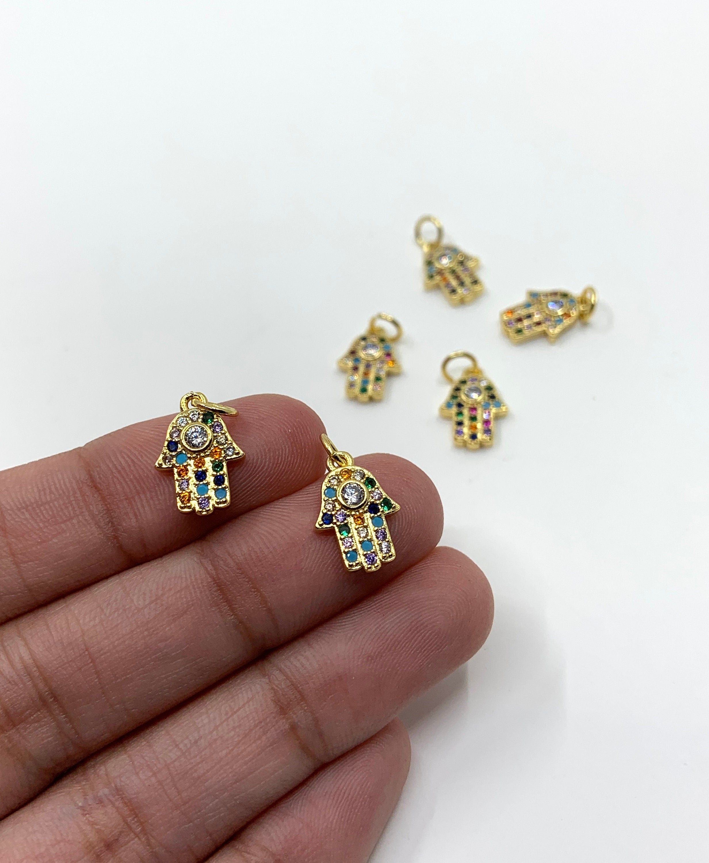 Multi Colored Dainty Hamsa Charm