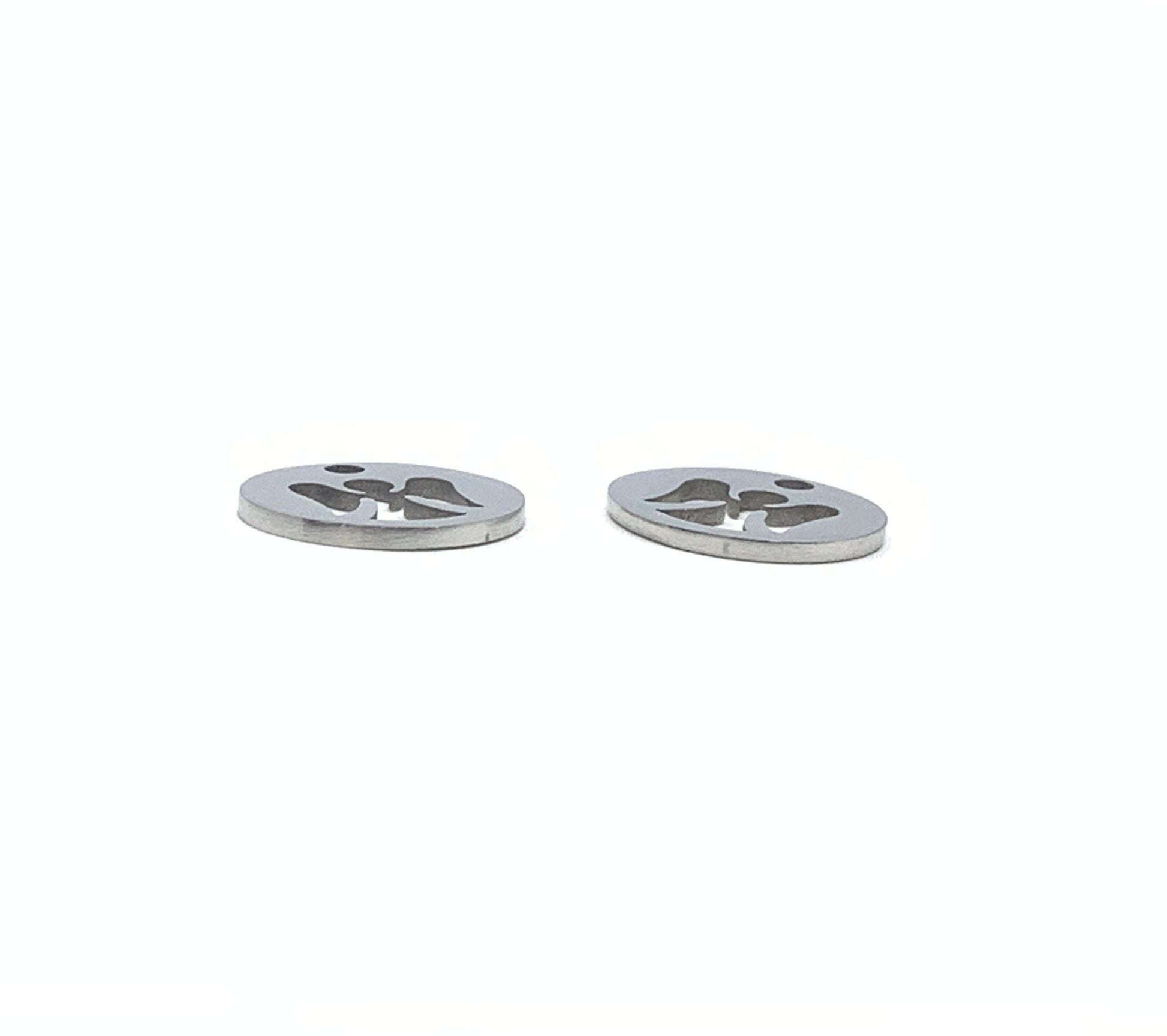 Thickness of Stainless Steel Angel Charm shown a white background 