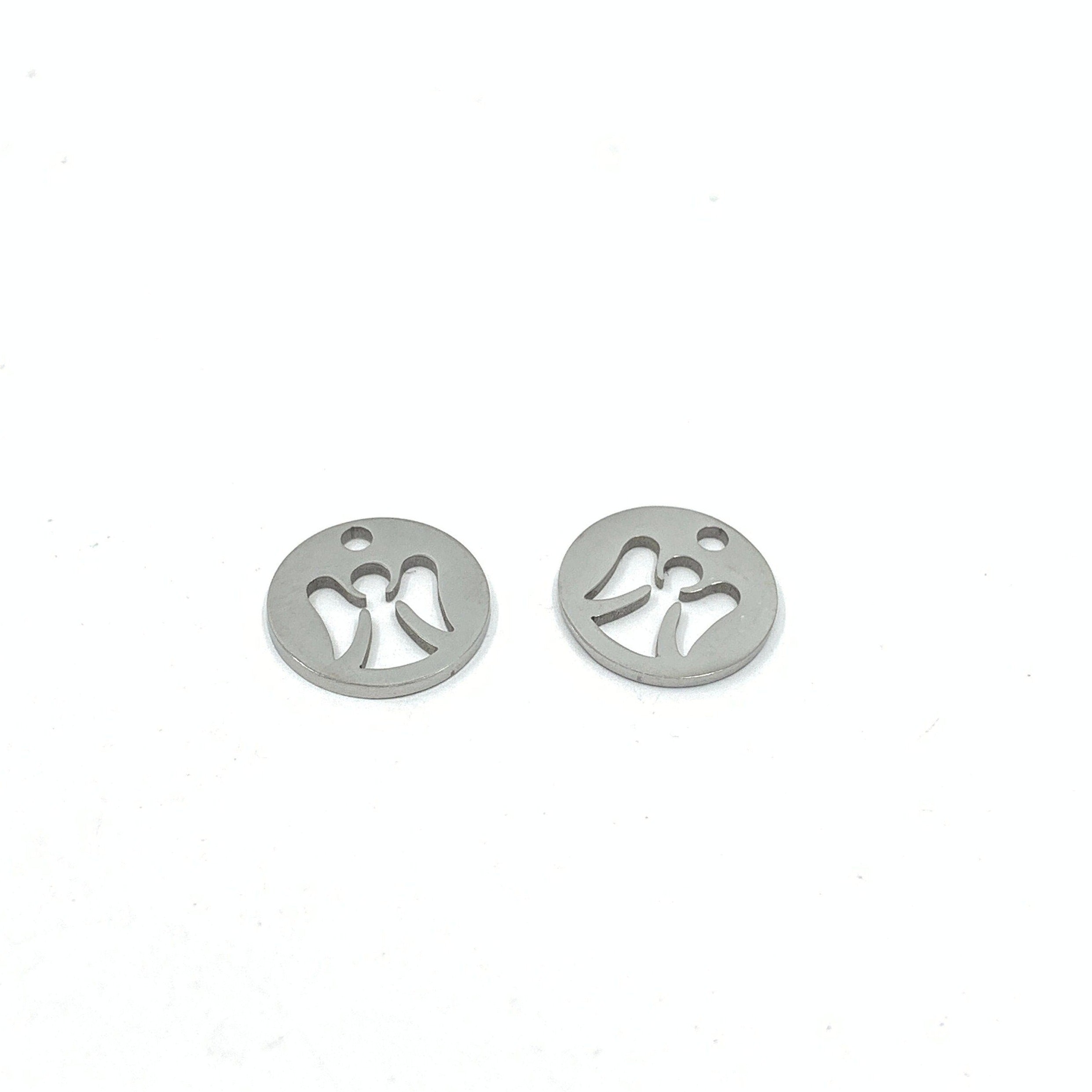 Stainless Steel Angel Cut out Charms on a white background