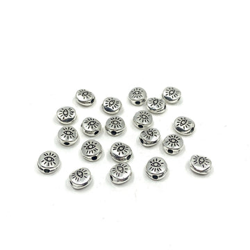 20pcs Flat round Tibetan Style Evil eye beads shown against a white background