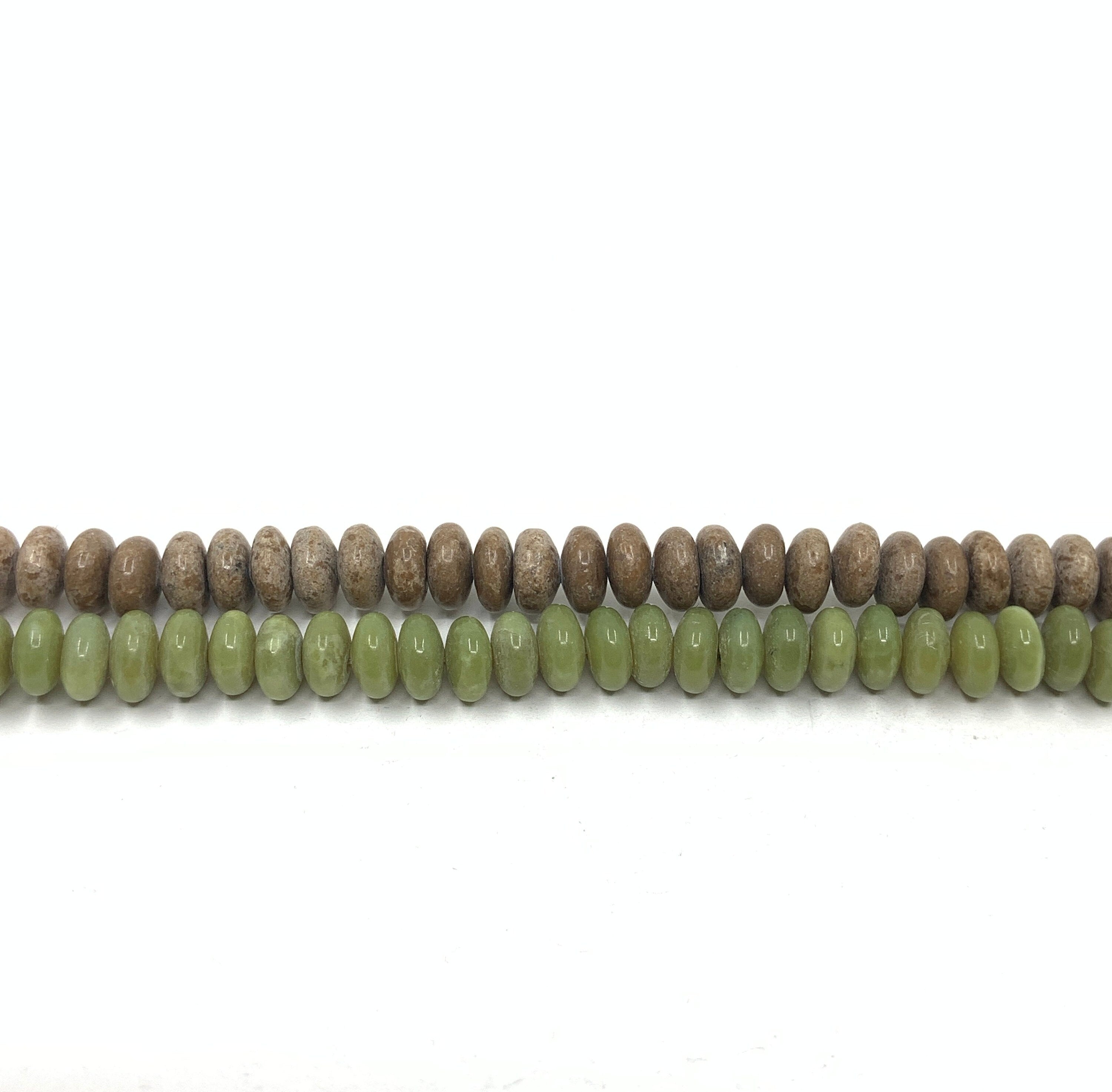 Wood jasper and green jasper disc rondelle beads