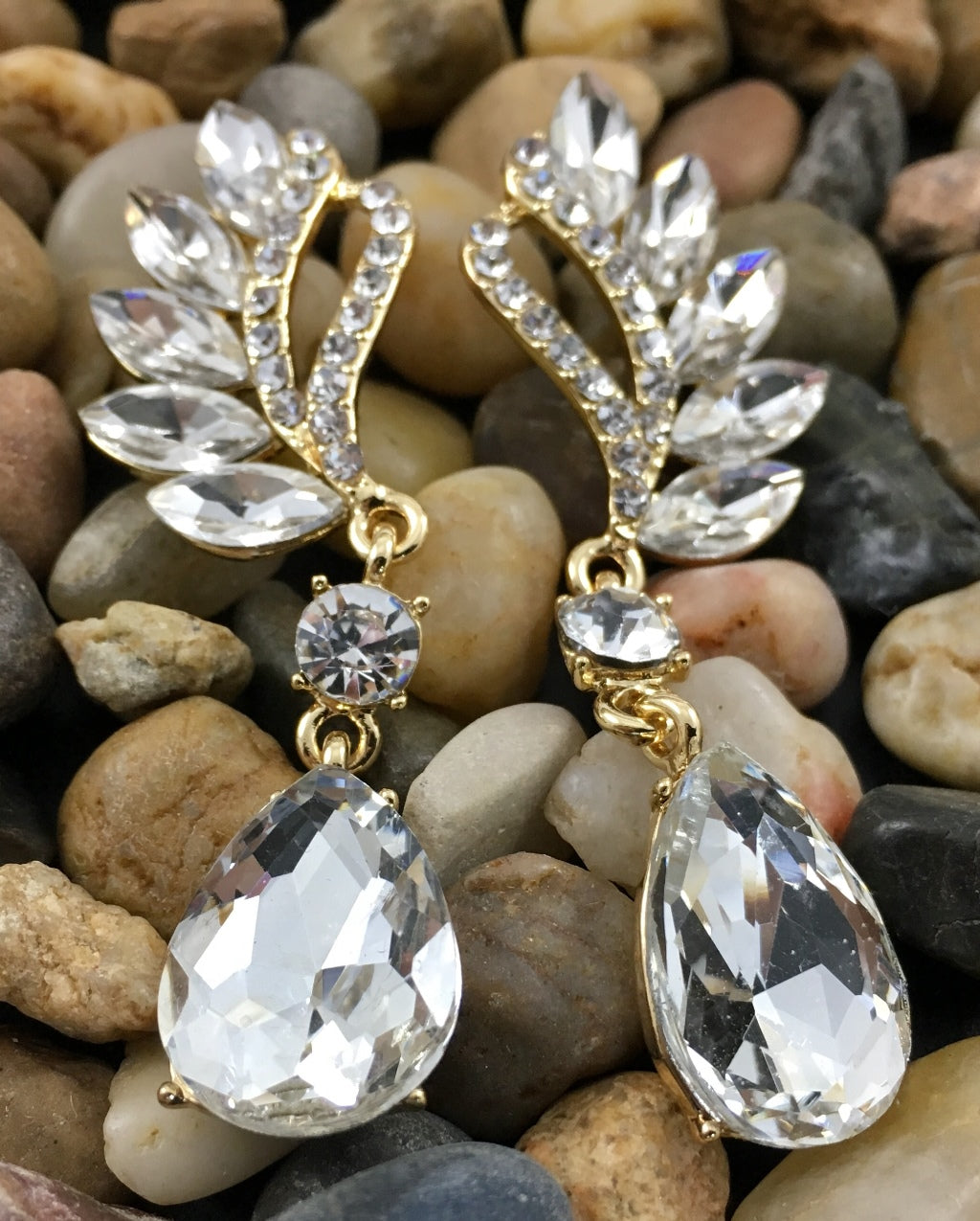 Crystal Marquise Teardrop Earrings, Gold | Bellaire Wholesale