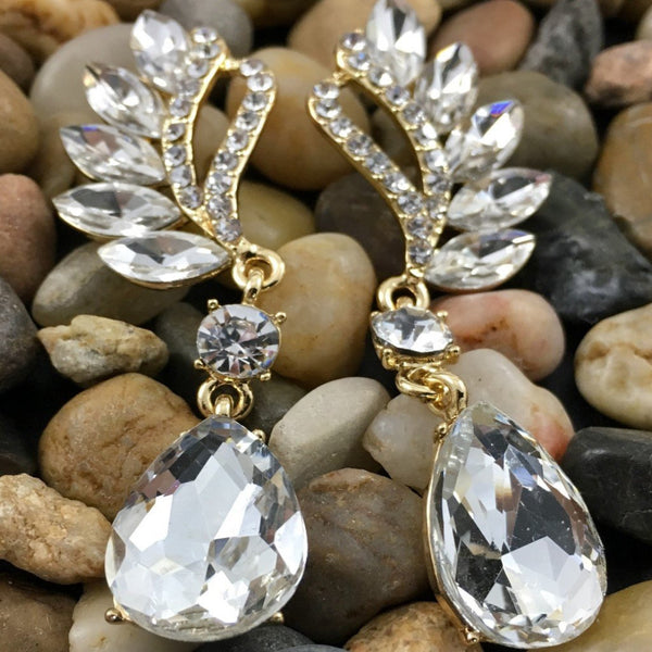 Crystal Marquise Teardrop Earrings, Gold | Bellaire Wholesale