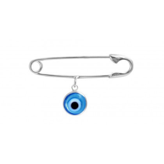 Sterling Silver Blue Evil Eye Safety Pin, Baby Pin | Bellaire Wholesale