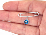 Sterling Silver Blue Evil Eye Safety Pin, Baby Pin | Bellaire Wholesale