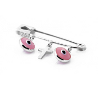 Sterling Silver Pink Evil Eye Safety Pin with Cross | Bellaire Wholesale
