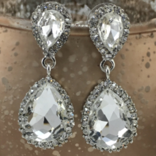 Crystal Long Teardrop Earrings, Silver | Bellaire Wholesale