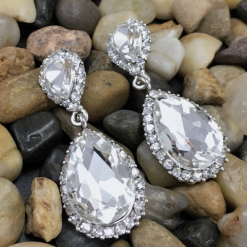 Crystal Long Teardrop Earrings, Silver | Bellaire Wholesale