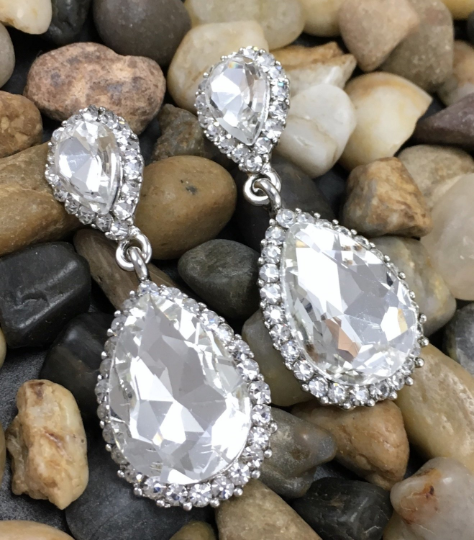 Crystal Long Teardrop Earrings, Silver | Bellaire Wholesale